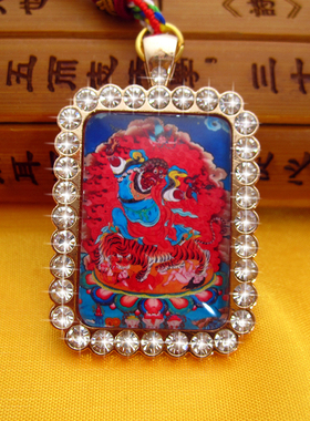 YC5321新款精品藏地忿怒莲师唐卡画镶钻佛牌吊坠法会结缘挂件定制