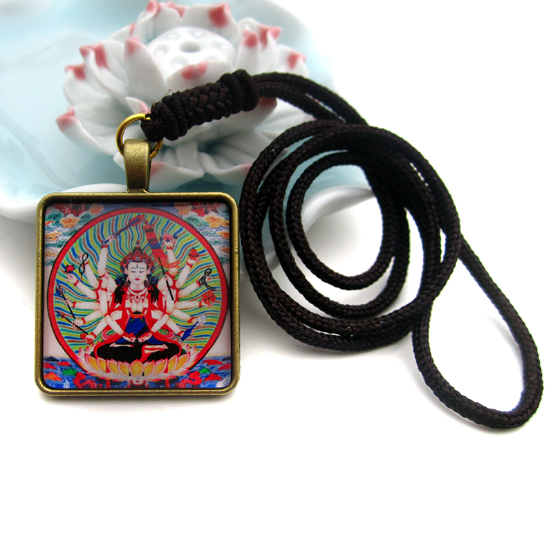 YC3045精品准提佛母古青铜合金唐卡佛牌吊坠藏地法会结缘挂坠定制