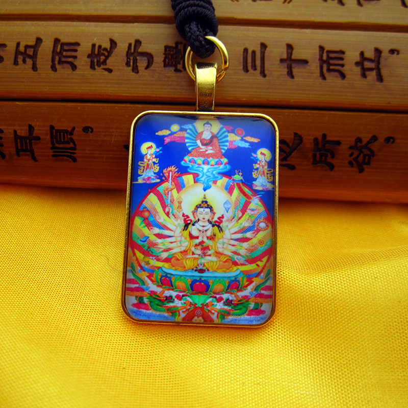 YC23A46精品藏地准提佛母唐卡古金铜合金佛牌法会结缘小吊坠定制
