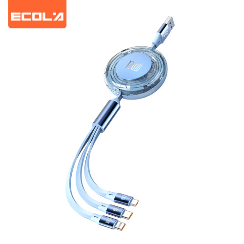 宜客莱(ECOLA) Z54BL 120W超级快充一拖三手机充电线伸缩随意拉带支架