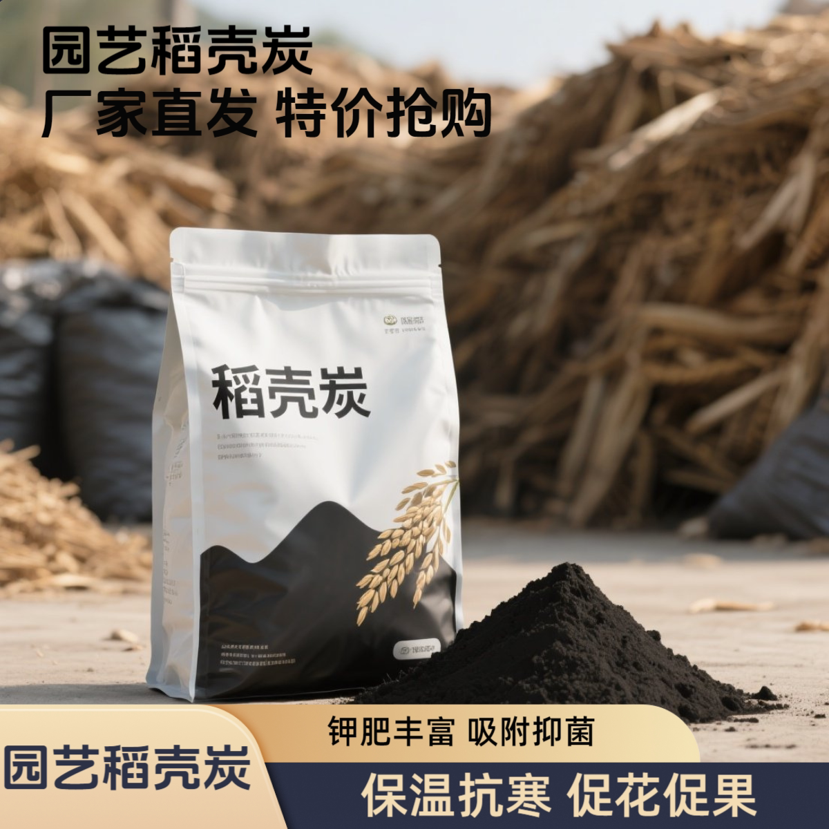 稻壳炭颗粒天然钾肥防治病虫害有机肥农家肥纯草木灰肥料栽培