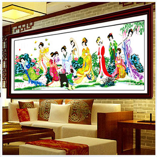 印花十字绣群英合乐新款客厅画十二金钗红楼梦美女古代仕女图人物