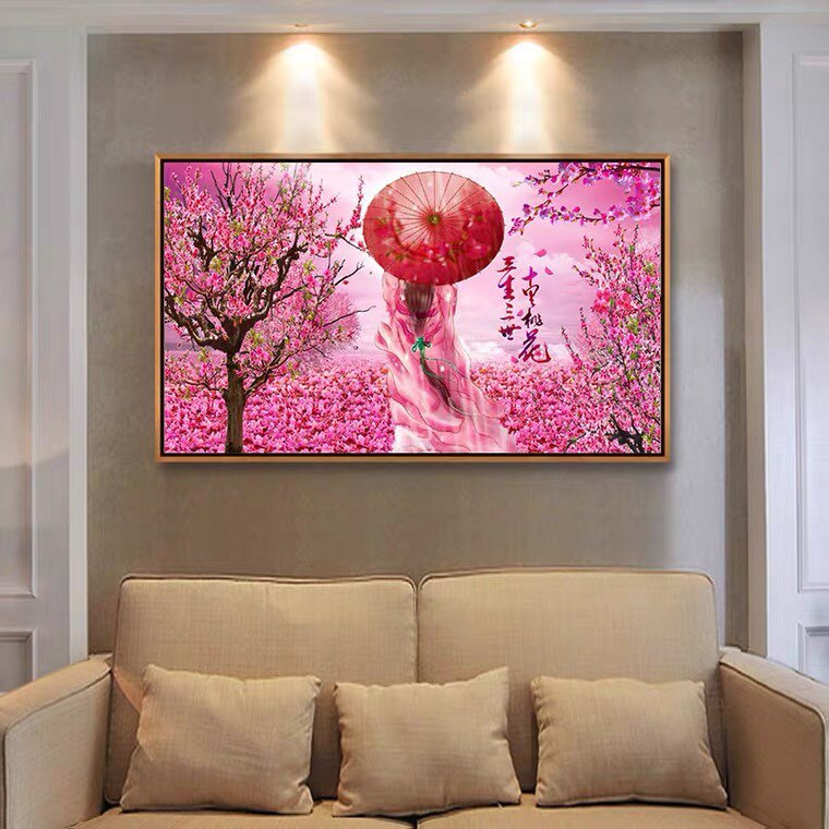 2022新款卧室5D钻石画满钻三生三世十里桃花十字绣简约现代挂画