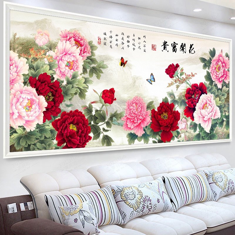 2026新款客厅大画高端居家5D钻石绣画花开富贵 牡丹花十字绣风景