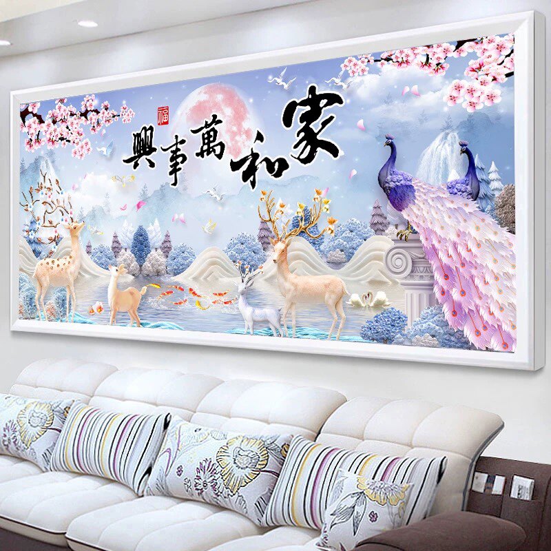 2026新款客厅卧室高端钻石画家和万事兴十字绣孔雀麋鹿大画