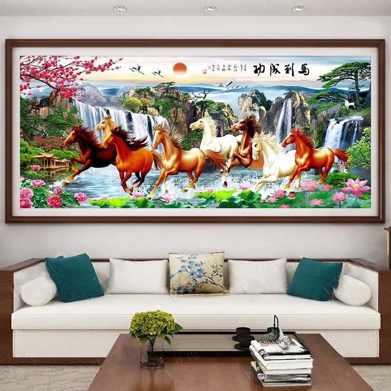 2026新款客厅卧室山水版马到成功5D钻石画十字绣现代家用大幅挂画