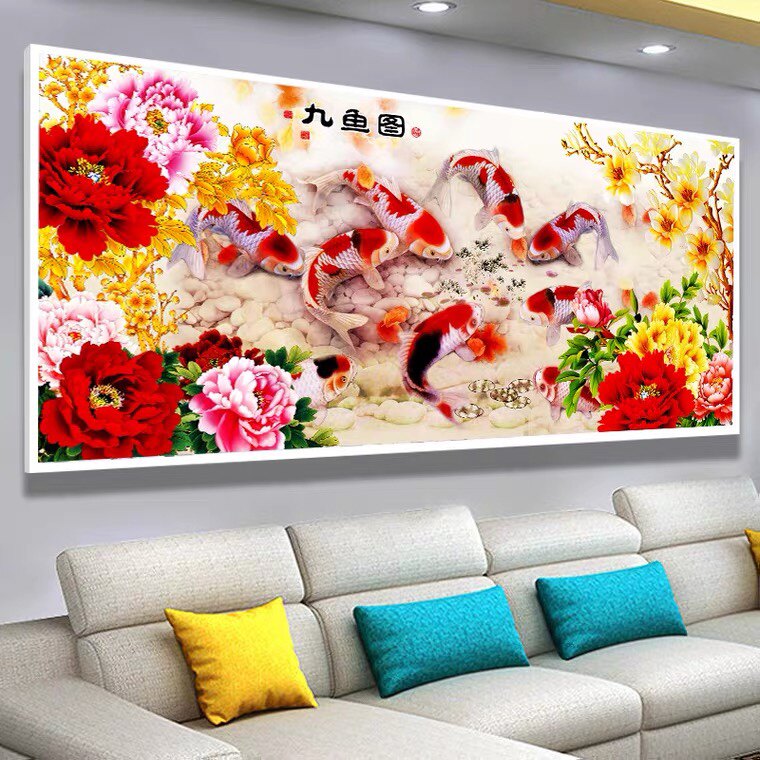 2026新款居家客厅九鱼图满钻钻石画十字绣现代家居大幅风景大画