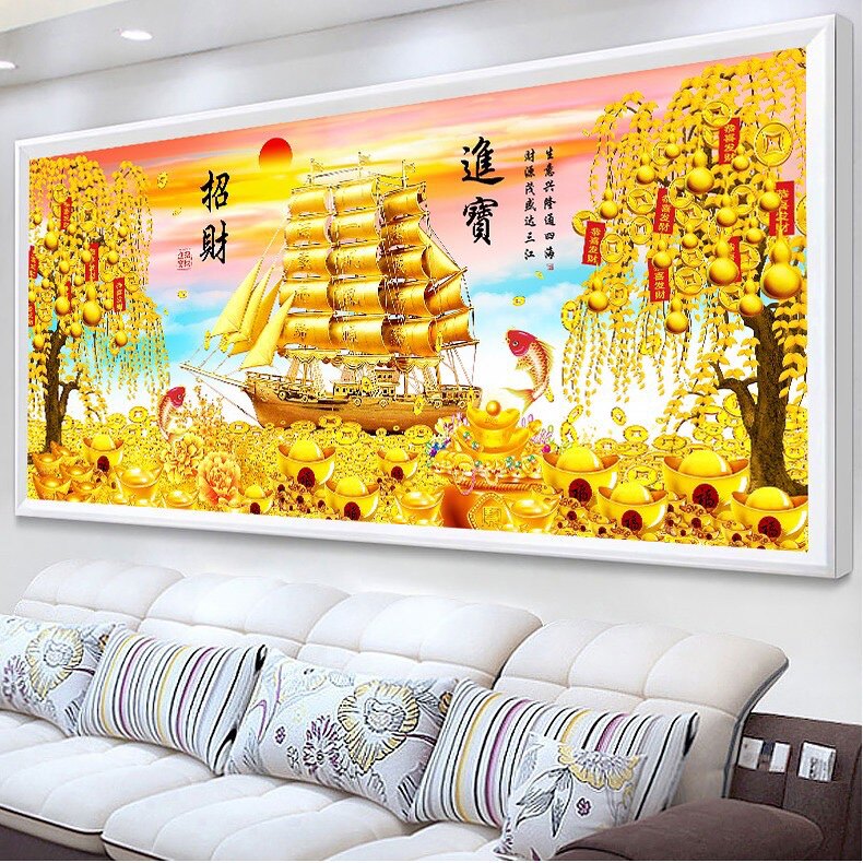 2026新款一帆风顺钻石画招财进宝十字绣满钻客厅大幅摇钱树大幅画