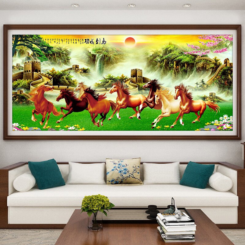 2026新款客厅办公室马到成功5D钻石画十字绣现代家用风景大幅图