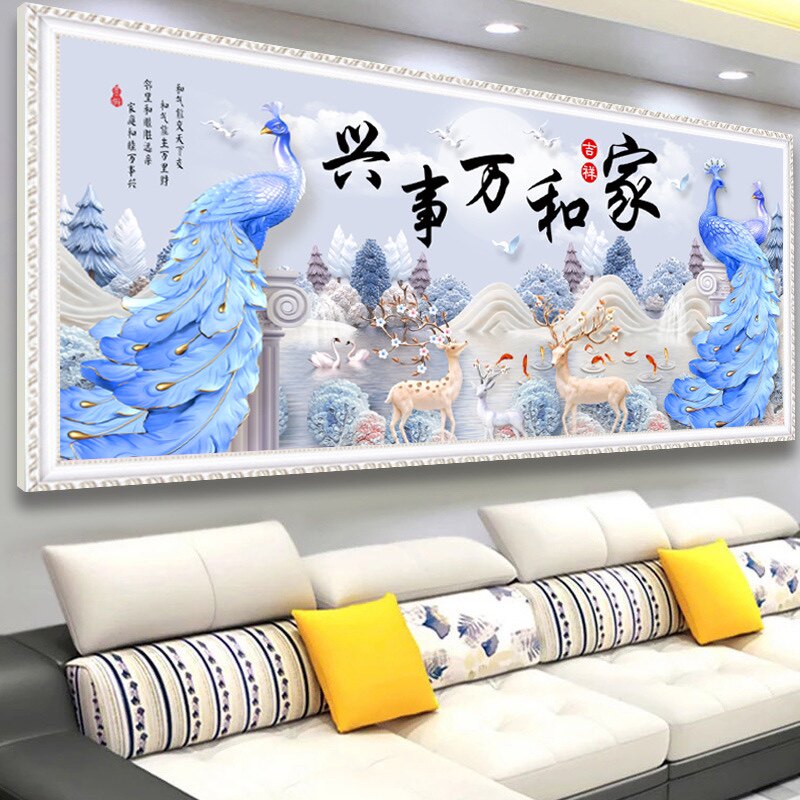 2022新款客厅大幅手工5D钻石画麋鹿孔雀家和万事兴十字绣家用挂画