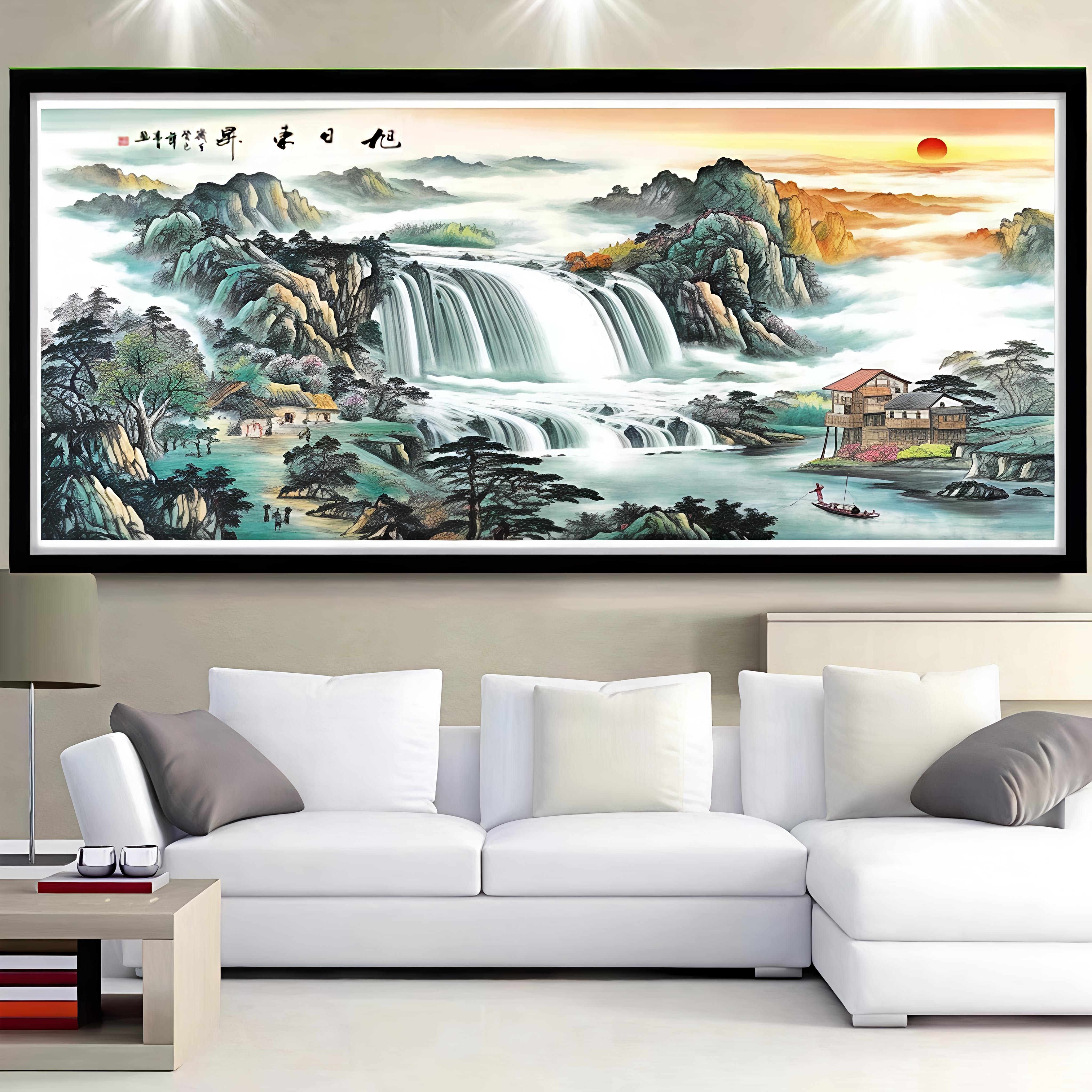旭日东升十字绣2026新款国画山水画针线满绣公司店铺高端大图