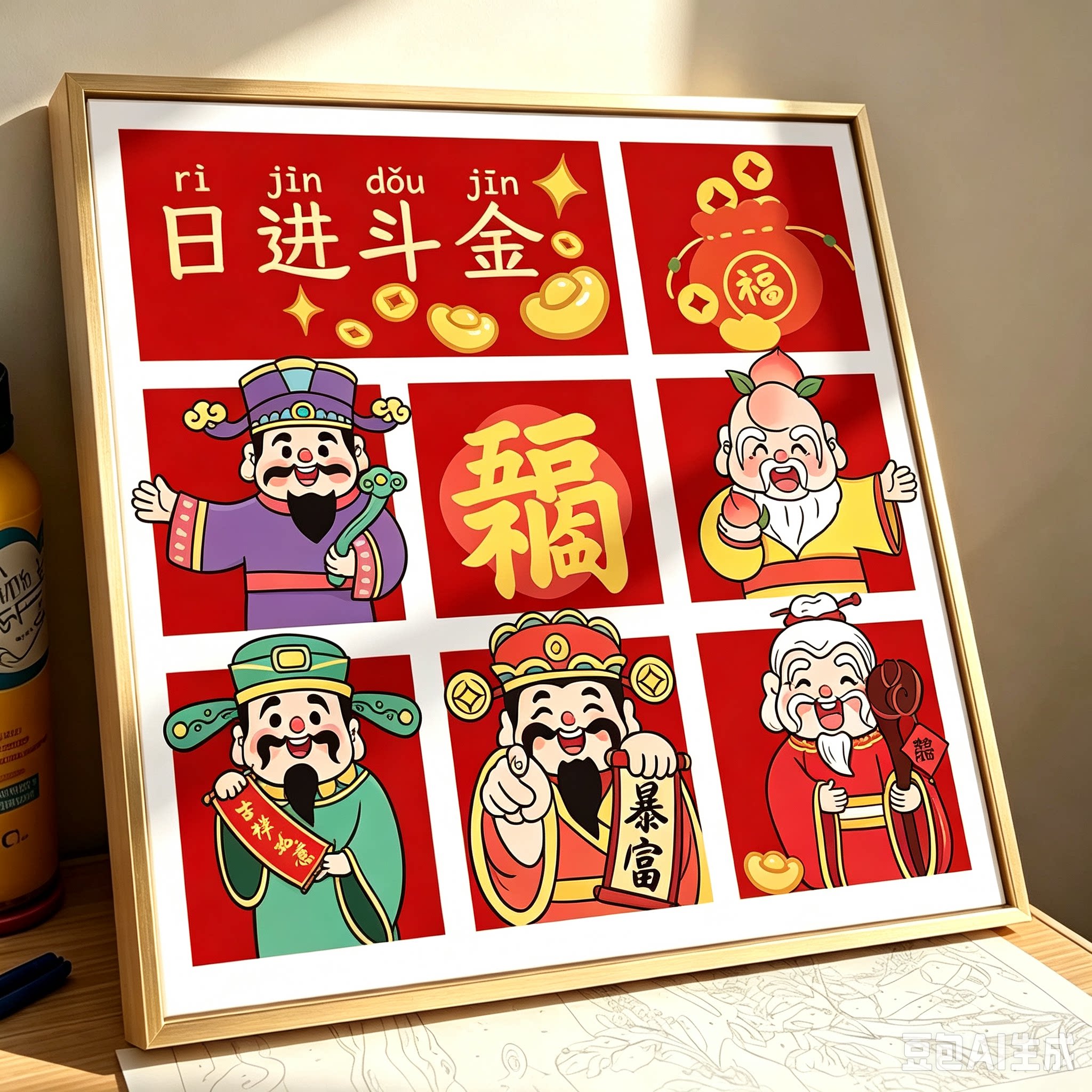 日进斗金十字绣财神爷2026新款手工线绣客厅办公室商铺小件挂画