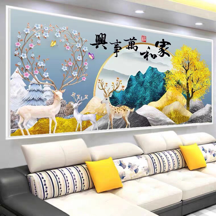 2026新款高端轻奢客厅满钻钻石画发财树麋鹿家和万事兴十字绣大幅
