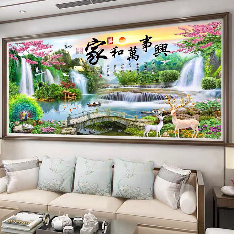2026新款客厅高端家居钻石画家和万事兴孔雀发财鹿十字绣风景大画
