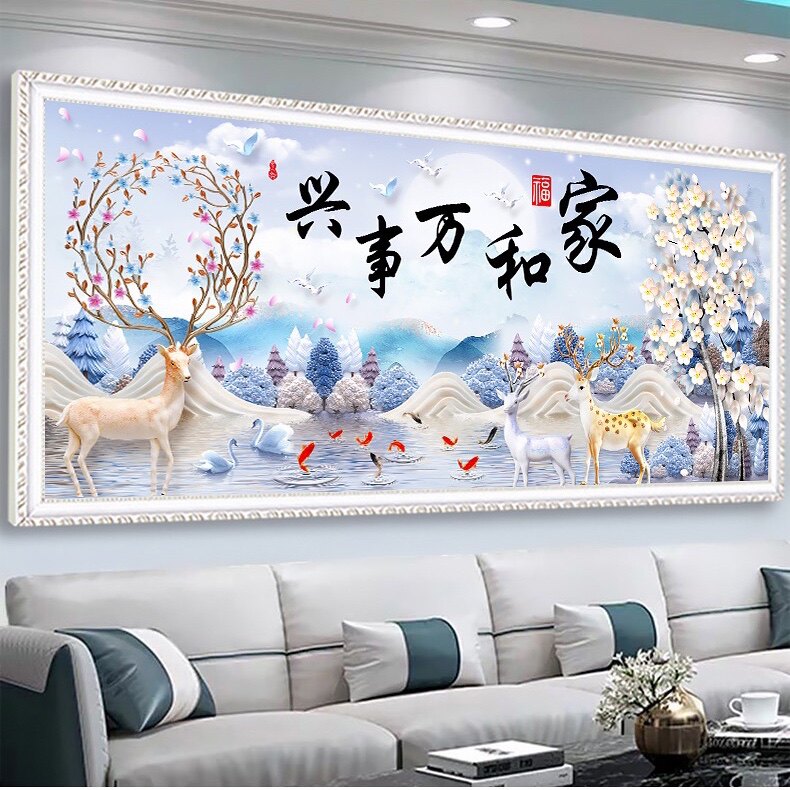 2026新款高端居家钻石画家和万事兴发财鹿孔雀十字绣客厅北欧大画
