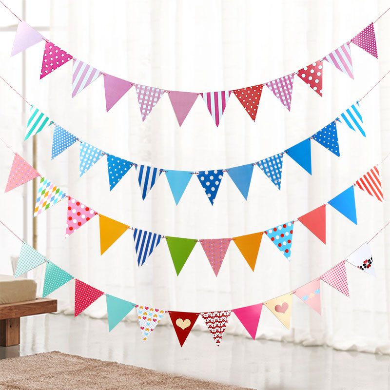生日拉旗装饰字母横幅儿童派对场景布置挂旗幼儿园三角旗小彩旗