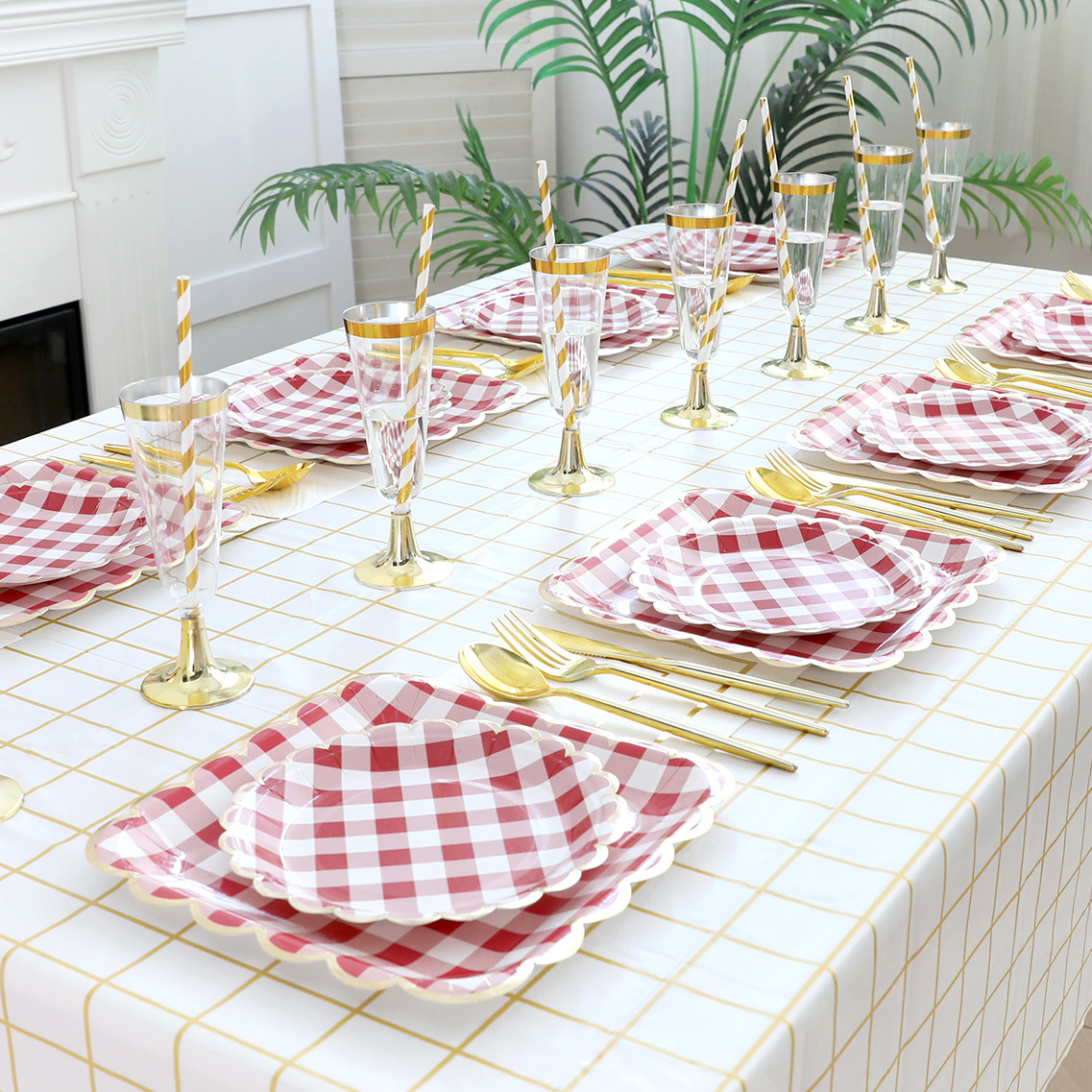 生日蛋糕一次性餐具红色新年装饰订婚布置托盘水果盘烧烤点心餐盘