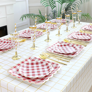 生日蛋糕一次性餐具红色新年装饰订婚布置托盘水果盘烧烤点心餐盘