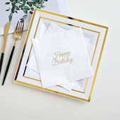 生日派对装 饰纸巾聚会活动party餐桌餐厅金色生日快乐方形餐巾纸