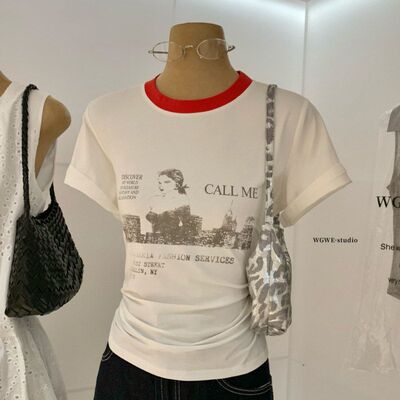 WGWE夏季韩系辣妹风动漫卡通印花百搭修身显瘦圆领短袖T恤女W9910