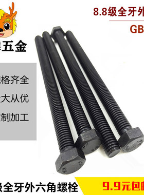 8.8级全牙外六角螺丝罗丝螺栓螺杆 M5M6M8M10M12*100x120x130x140