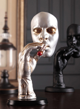 复古抽象摆件抽烟人物雕塑创意艺术品会所家装饰品摆设橱窗道具