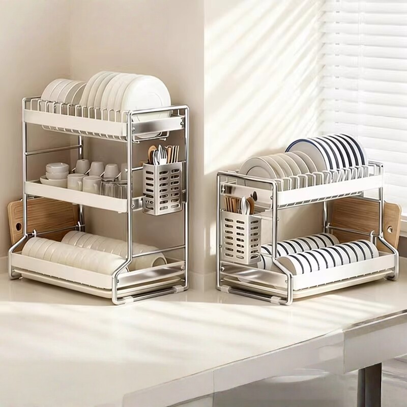 日本进口MUJIE碗碟沥水架厨房台面置物架放碗盘筷收纳架双层碗架