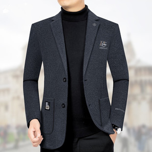 宁波西装中年男士西服外套春秋新款休闲修身短款爸爸毛呢西装上衣