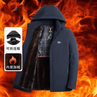 晋江高档棉服男款新款中老年男士派克服连帽可拆卸加绒加厚保暖