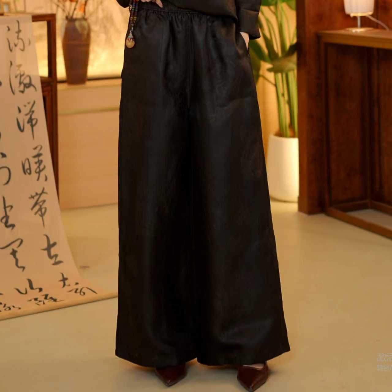 新中式国风 2681591 双面双穿 重缎老料 大花提花 阔腿裤 99 L
