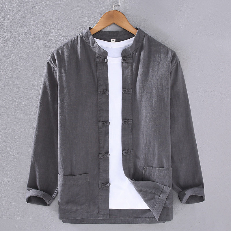唐装男中式棉麻长袖中国风盘扣衬衣男装禅修茶服太极服汉服,男装,衬衫,淘宝优惠券,粉丝福利购,淘宝优惠卷