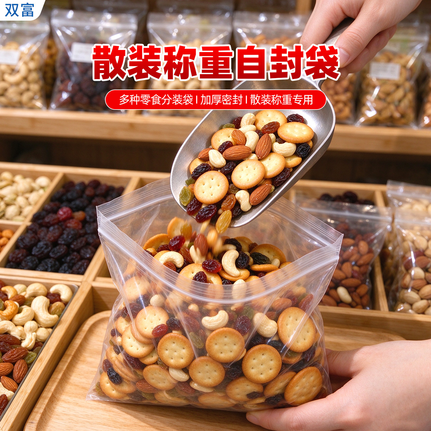 加厚市场食品自封袋透明塑料坚果海货包装密封袋卖场副食品分装袋