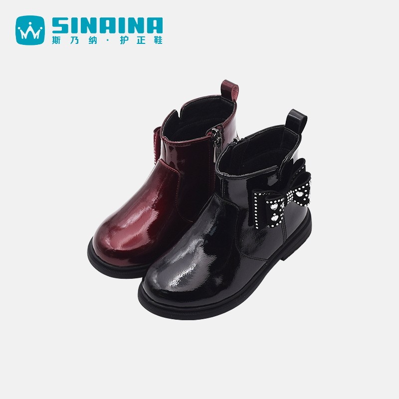 斯乃纳童鞋新冬季加绒保暖休闲防滑皮靴儿童学生时装靴SP243618Y