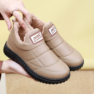 防滑软底中老年妈妈棉鞋 冬季 雪地靴女加绒加厚pu皮面保暖女棉鞋