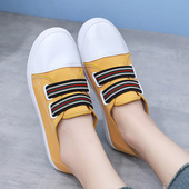 新款 学生平底懒人运动鞋 休闲白鞋 透气防滑一脚蹬帆布百搭单鞋