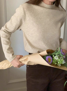 小立领奶fufu软糯针织长袖打底衫女春秋冬季加绒毛衣内搭8282