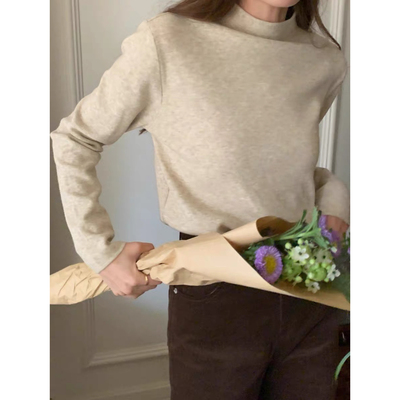 小立领奶fufu软糯针织长袖打底衫女春秋冬季加绒毛衣内搭8282