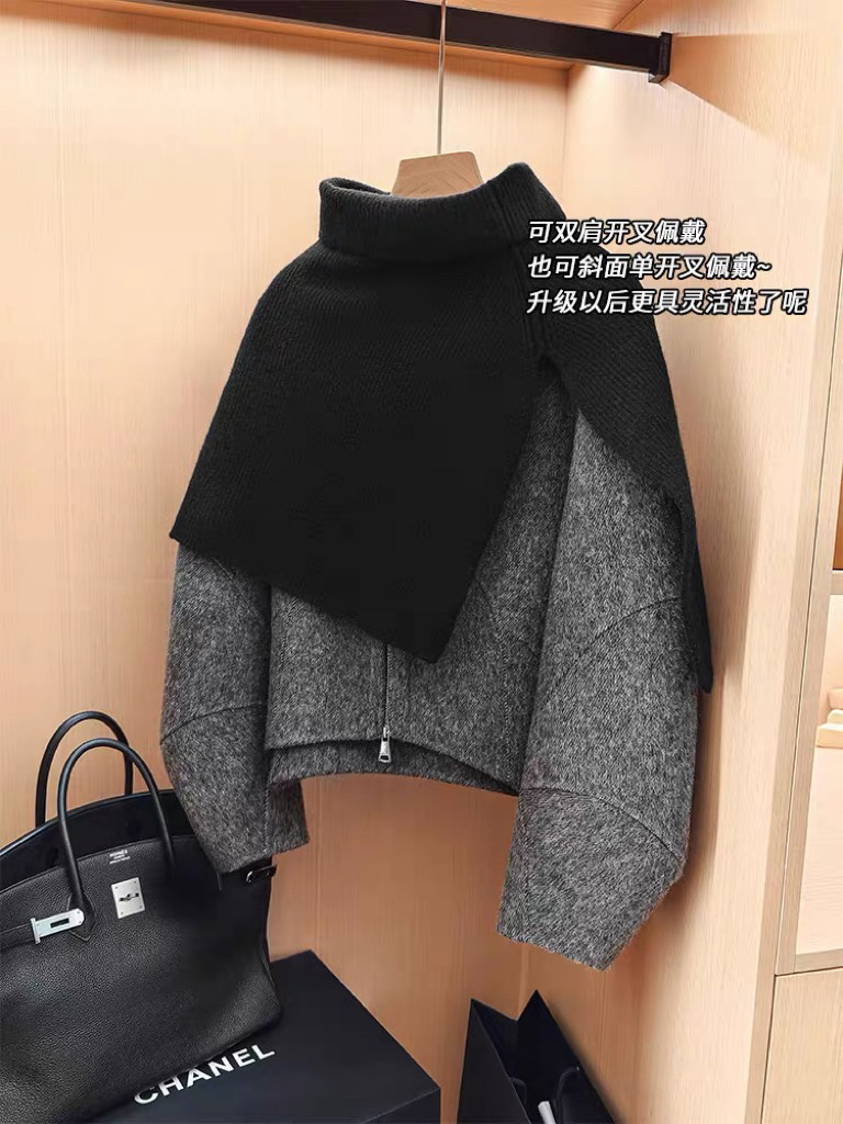 重磅加厚~秋冬新款羊毛披肩女套头高领开叉时尚外搭斗篷