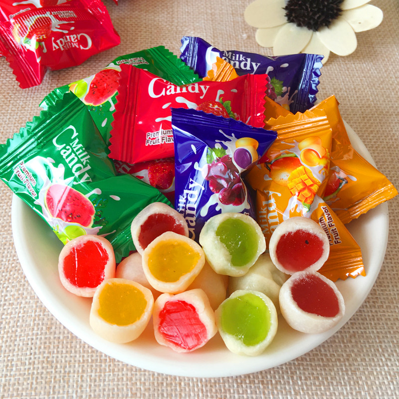 水果味奶糖鲜奶脆皮炼乳软糖milkcandy休闲零食品婚庆喜糖500g