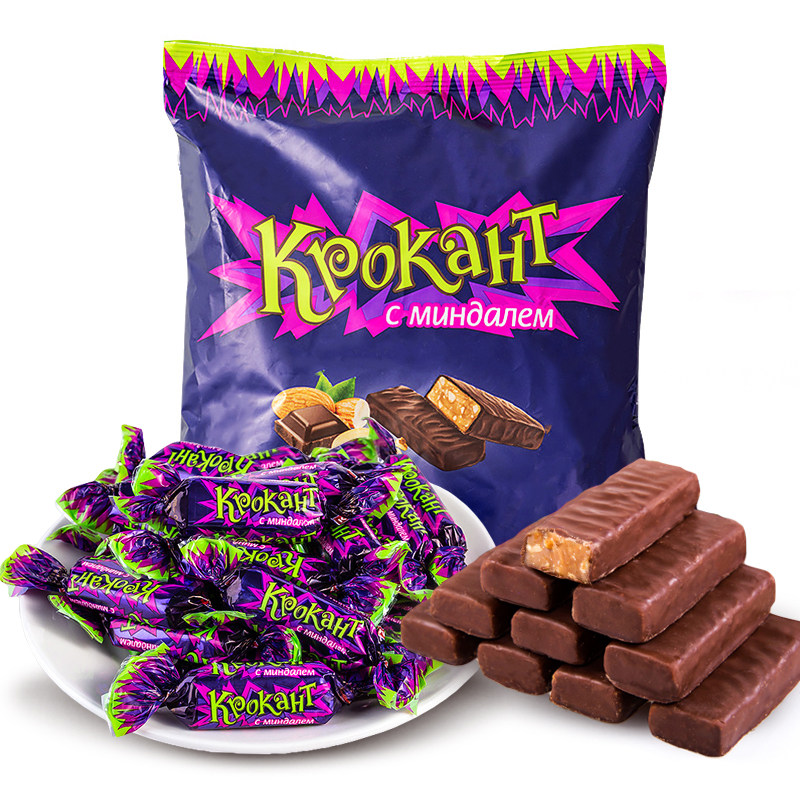 俄罗斯紫皮糖果KDV夹心巧克力太妃糖网红零食结婚喜糖kpokaht零食