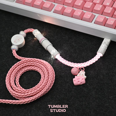 Tumbler studio粉萌兔主题单晶铜航插线发光航插线磁轴键盘线