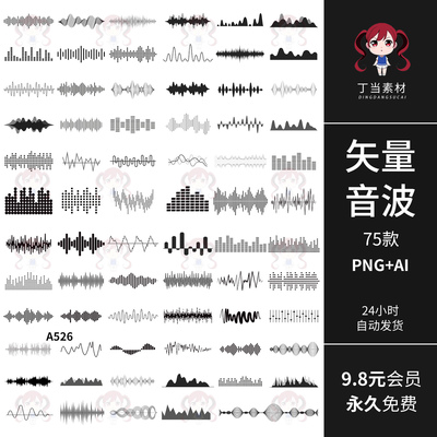 音波音乐波动频率波浪脉冲PNG免抠图片饭圈美工AI矢量可商用素材