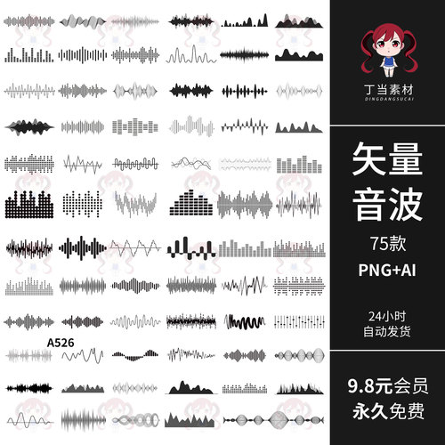 音波音乐波动频率波浪脉冲PNG免抠图片饭圈美工AI矢量可商用素材