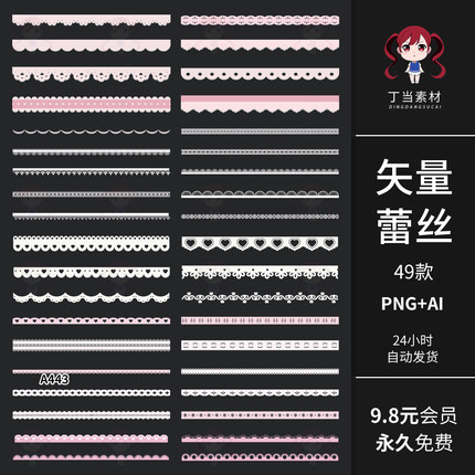 可商用ins可爱粉白蕾丝元素手账装饰PNG免扣图AI矢量饭圈美工素材