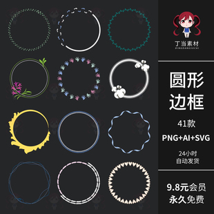 AI矢量头像圆形边框手帐海报装 饰PNG免抠图片可商用饭圈美工素材