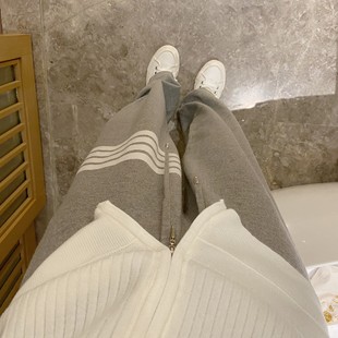 TB针织羊毛四道杠宽松直筒裤秋冬阔腿长裤裤子休闲裤高腰哈伦裤