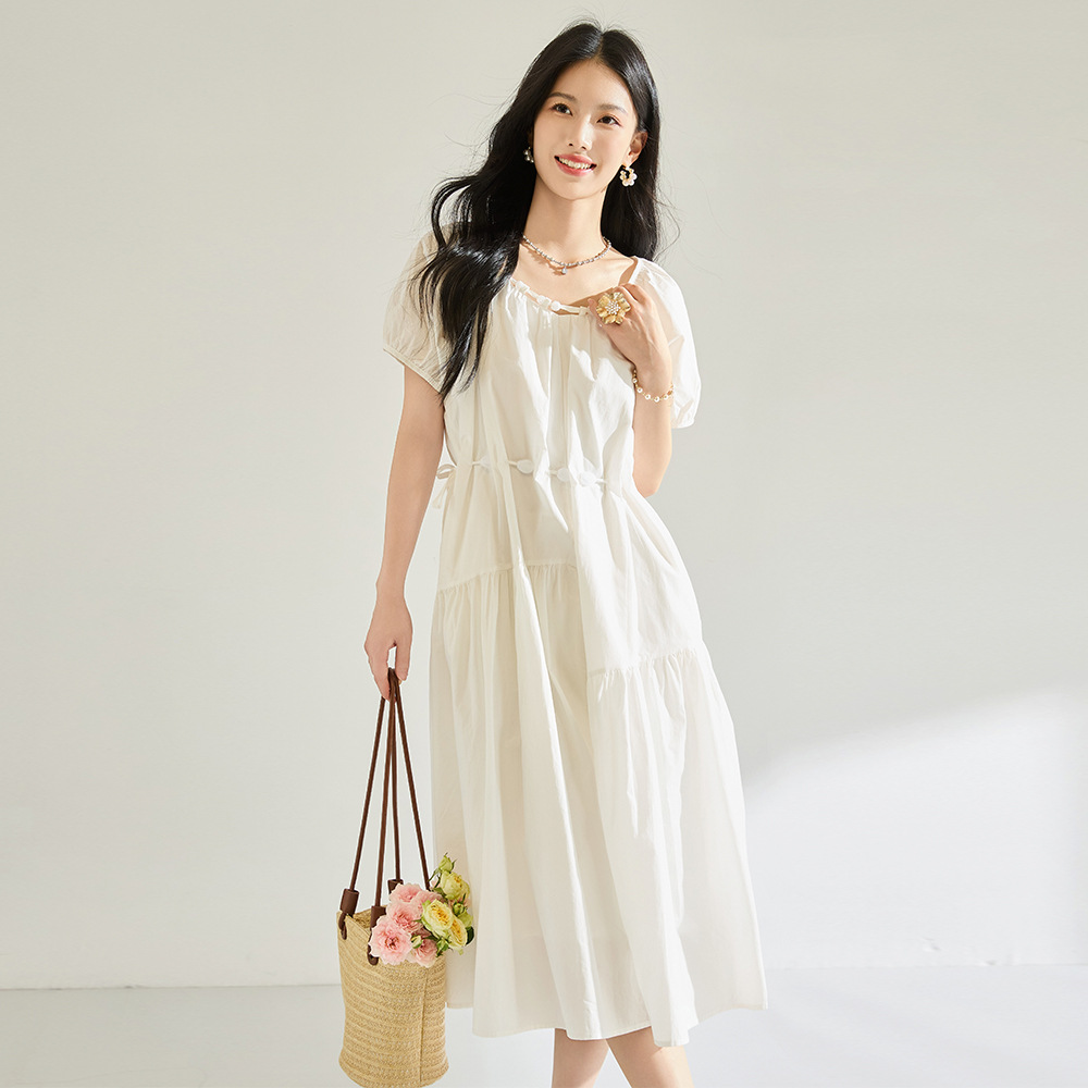 法式泡泡袖连衣裙女2025夏季新款