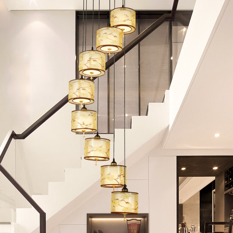 喜上楣梢 新中式楼梯长吊灯中国风 复式楼梯吊灯 旋转楼梯灯中式