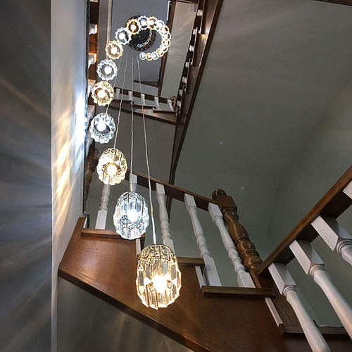 璀璨K9水晶复式楼梯长吊灯别墅