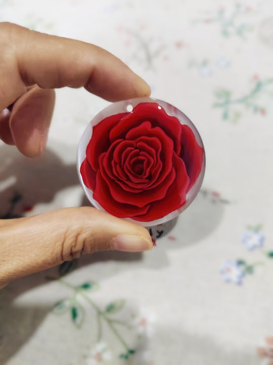 纯手绘玉片毛衣链玫瑰花长款项链项坠/吊坠